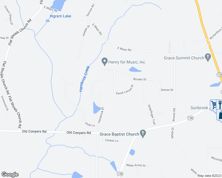 map of restaurants, bars, coffee shops, grocery stores, and more near 250 David Larsen Drive in Stockbridge