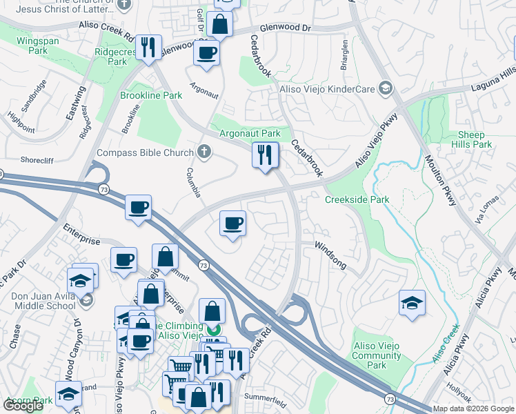 map of restaurants, bars, coffee shops, grocery stores, and more near 28 Conch Reef in Aliso Viejo