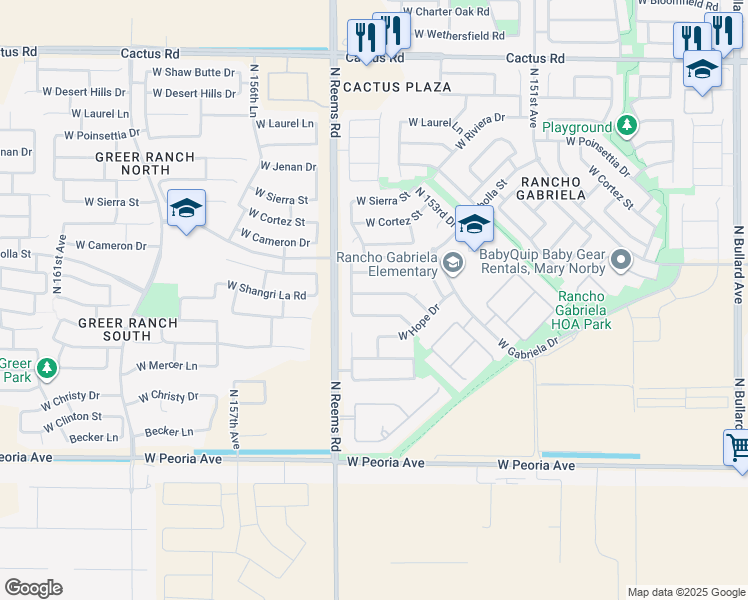 map of restaurants, bars, coffee shops, grocery stores, and more near 15457 West Shangri La Road in Surprise