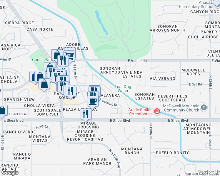 map of restaurants, bars, coffee shops, grocery stores, and more near 11680 East Sahuaro Drive in Scottsdale