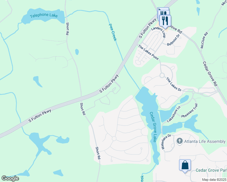 map of restaurants, bars, coffee shops, grocery stores, and more near 8064 South Fulton Parkway in Fairburn