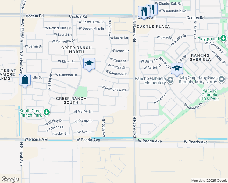 map of restaurants, bars, coffee shops, grocery stores, and more near 15627 West Shangri La Road in Surprise