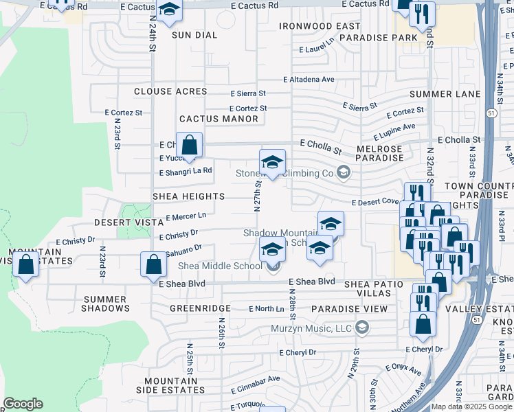map of restaurants, bars, coffee shops, grocery stores, and more near 11049 North 27th Street in Phoenix