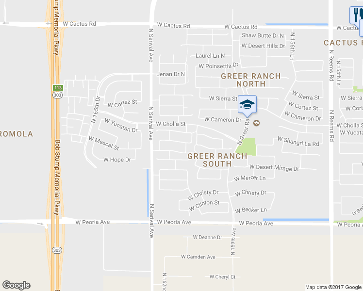 map of restaurants, bars, coffee shops, grocery stores, and more near 16177 West Shangri La Road in Surprise