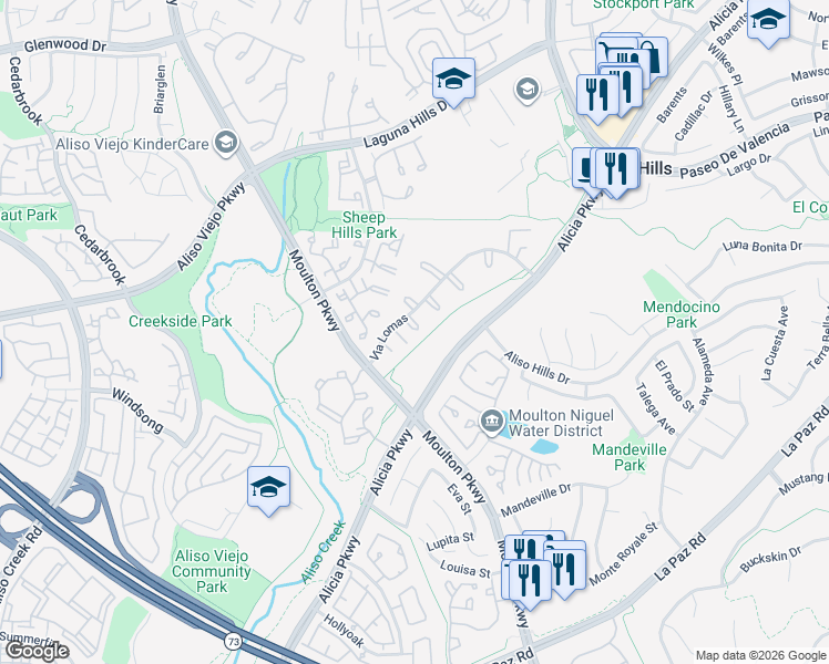 map of restaurants, bars, coffee shops, grocery stores, and more near in Aliso Viejo