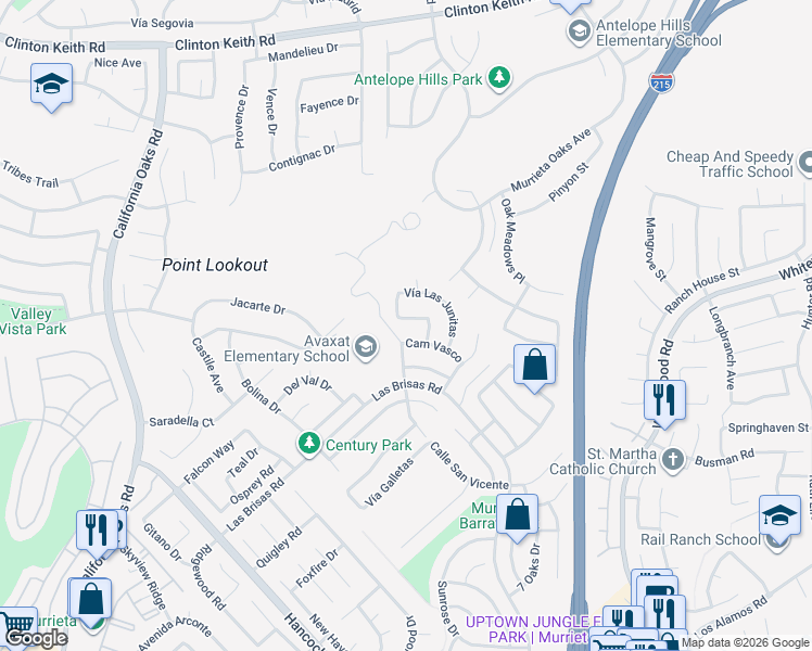 map of restaurants, bars, coffee shops, grocery stores, and more near 24345 Vía Briones in Murrieta