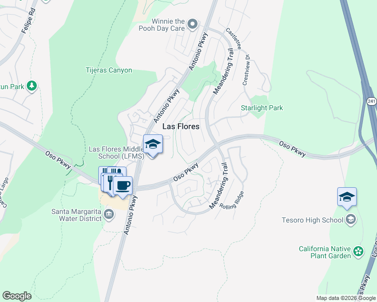 map of restaurants, bars, coffee shops, grocery stores, and more near 32 Sunnydale Lane in Rancho Santa Margarita