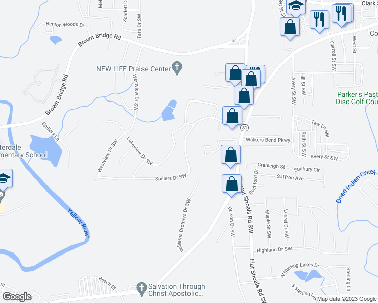 map of restaurants, bars, coffee shops, grocery stores, and more near 8189 Spillers Drive Southwest in Covington