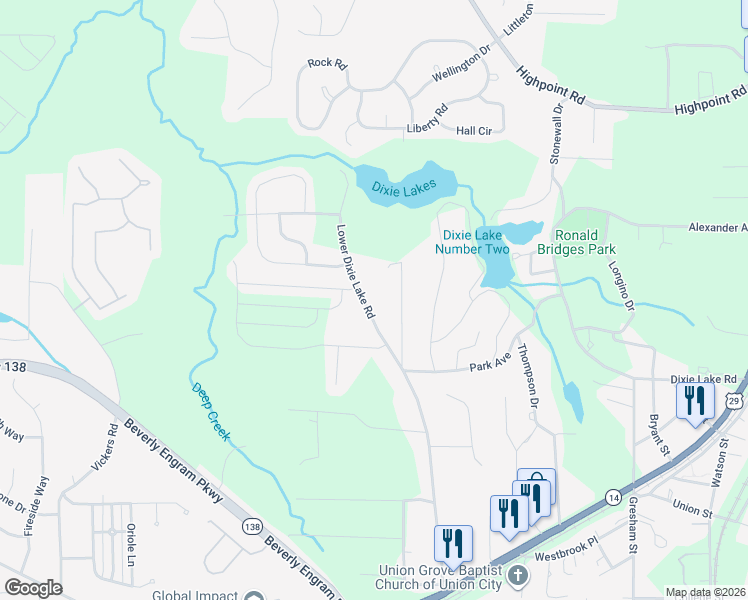 map of restaurants, bars, coffee shops, grocery stores, and more near 6196 Lower Dixie Lake Road in Union City