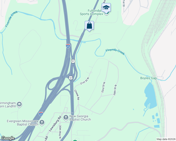 map of restaurants, bars, coffee shops, grocery stores, and more near 5828 31st Street North in Birmingham