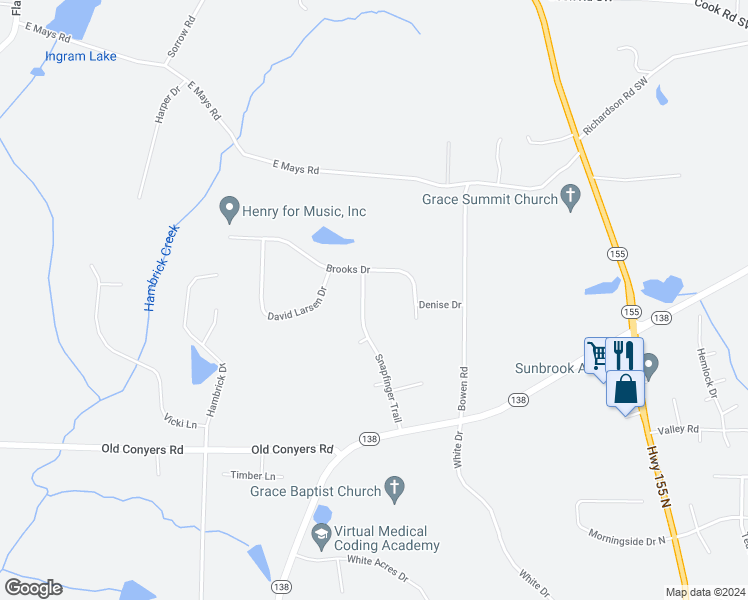 map of restaurants, bars, coffee shops, grocery stores, and more near 174 Snapfinger Trail in Stockbridge