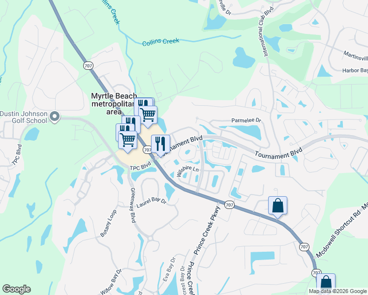 map of restaurants, bars, coffee shops, grocery stores, and more near 1022 Williston Loop in Murrells Inlet