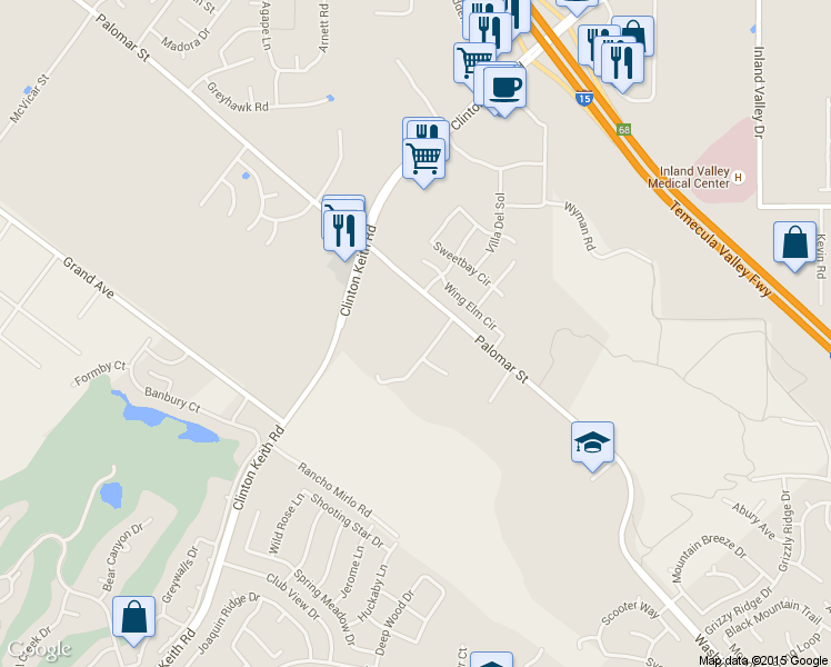 map of restaurants, bars, coffee shops, grocery stores, and more near 32600 Watkins Circle in Murrieta