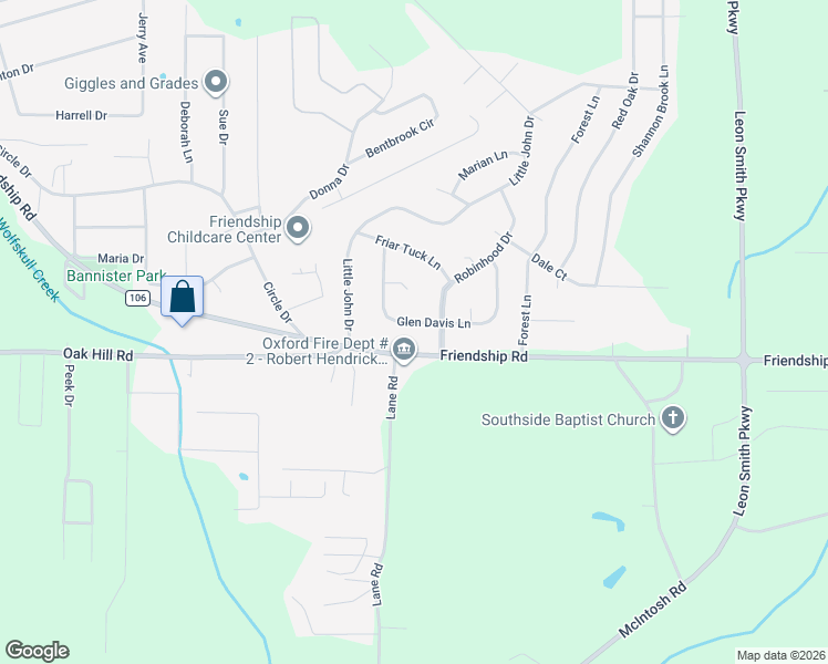 map of restaurants, bars, coffee shops, grocery stores, and more near 1921 Glen Davis Lane in Oxford