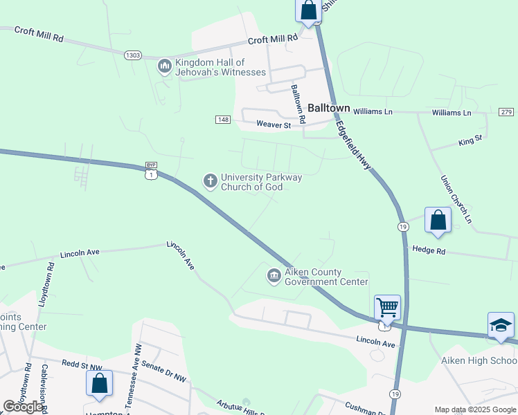 map of restaurants, bars, coffee shops, grocery stores, and more near 211 Majestic Oak in Aiken