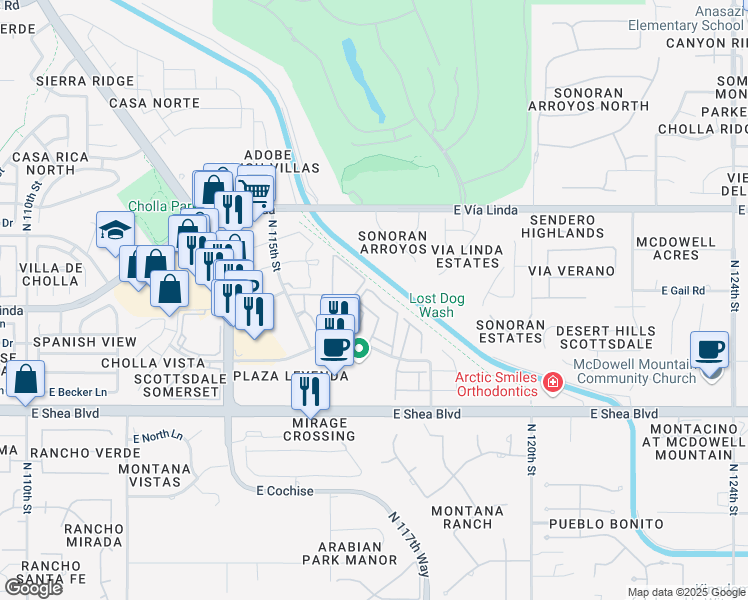 map of restaurants, bars, coffee shops, grocery stores, and more near 11680 North Saguaro Boulevard in Scottsdale