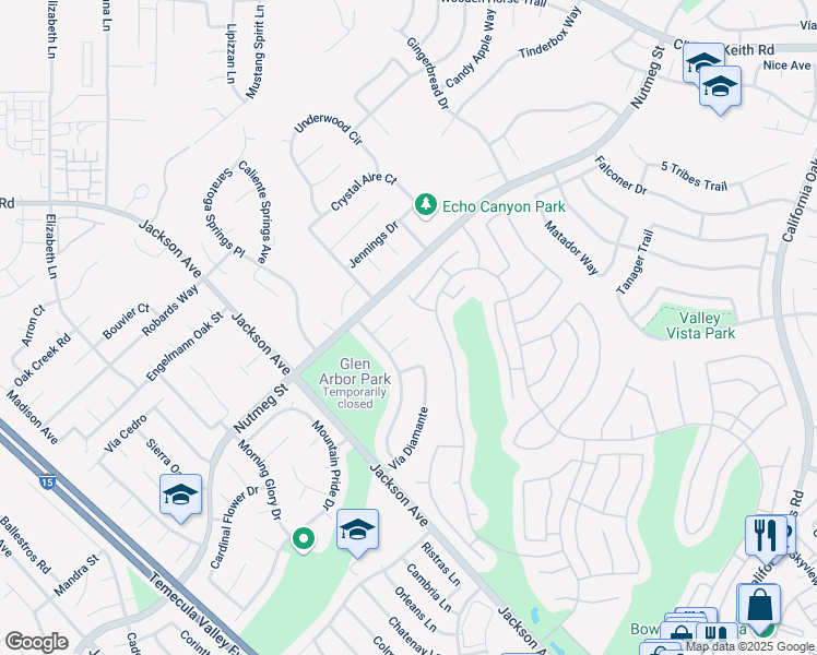 map of restaurants, bars, coffee shops, grocery stores, and more near 40503 Corte De Opalo in Murrieta