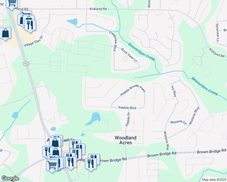 map of restaurants, bars, coffee shops, grocery stores, and more near 150 Pebble Brooke Court in Covington