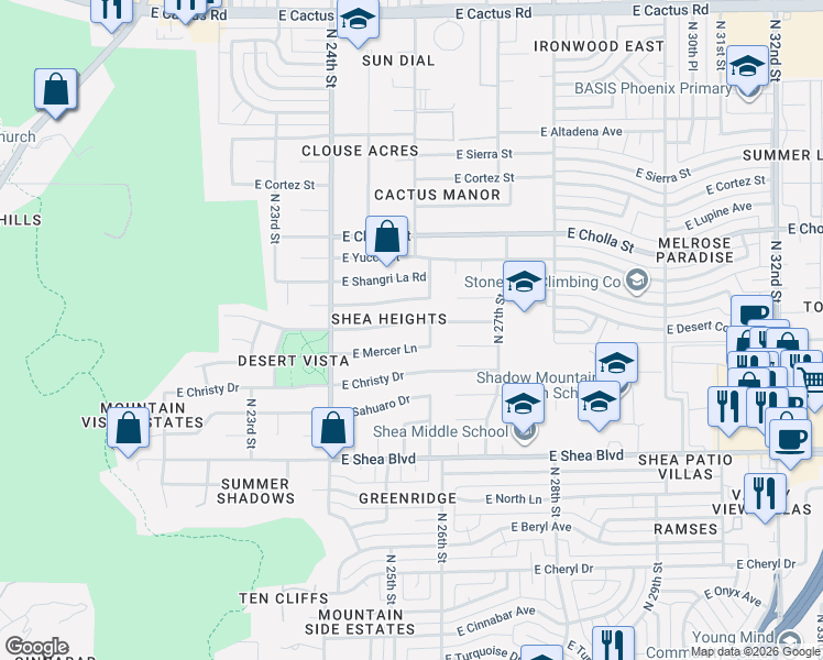 map of restaurants, bars, coffee shops, grocery stores, and more near 2531 East Desert Cove Avenue in Phoenix