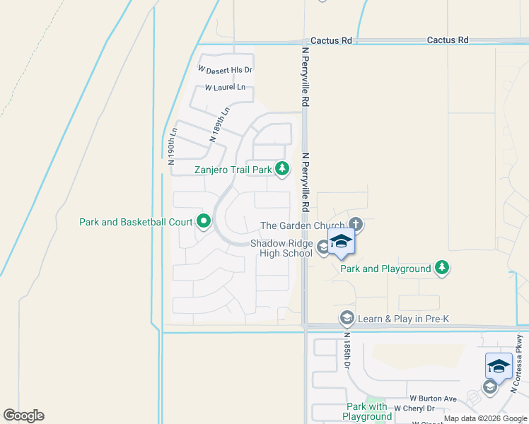 map of restaurants, bars, coffee shops, grocery stores, and more near 18811 West Shangri La Road in Surprise