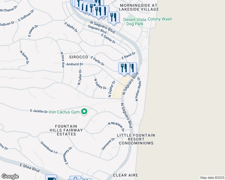 map of restaurants, bars, coffee shops, grocery stores, and more near 210 North Zephyr Drive in Fountain Hills