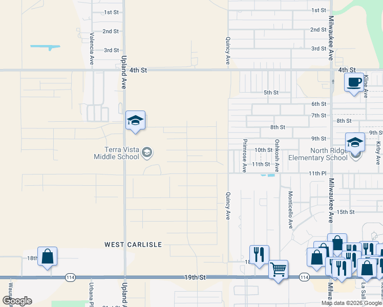 map of restaurants, bars, coffee shops, grocery stores, and more near Quincy Avenue in Lubbock
