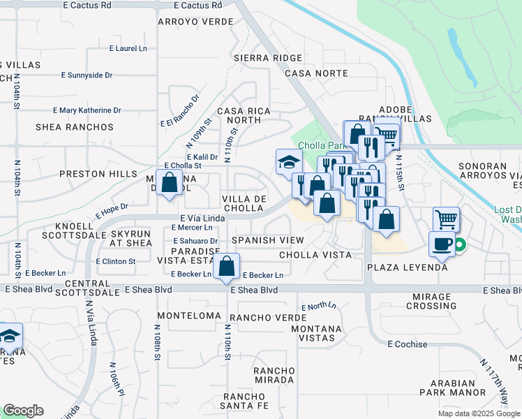map of restaurants, bars, coffee shops, grocery stores, and more near 11015 North 111th Place in Scottsdale