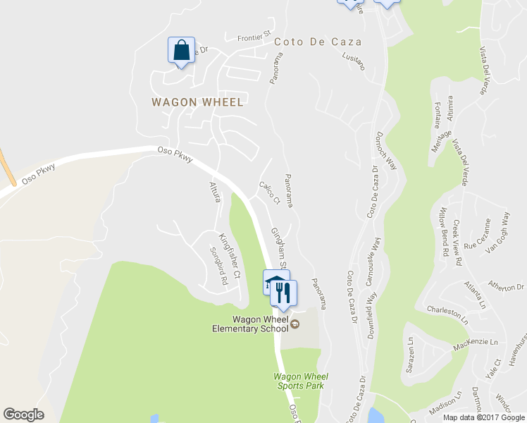 map of restaurants, bars, coffee shops, grocery stores, and more near 9 Gingham Street in Trabuco Canyon