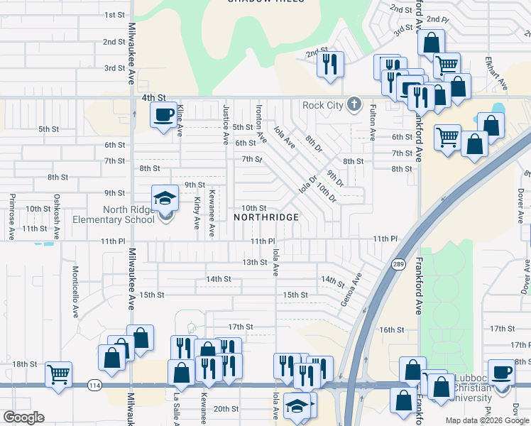 map of restaurants, bars, coffee shops, grocery stores, and more near 1003 Ironton Ave in Lubbock