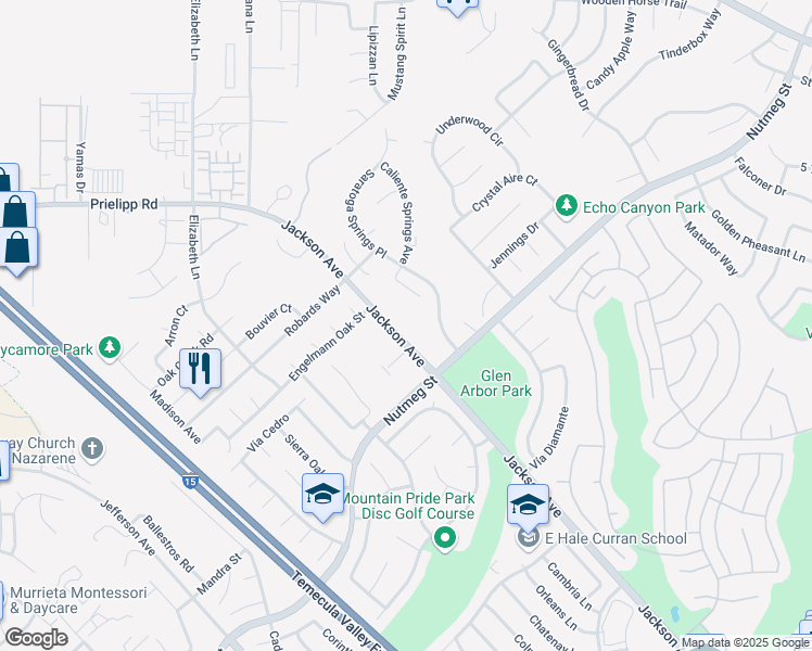 map of restaurants, bars, coffee shops, grocery stores, and more near Jackson Avenue in Murrieta