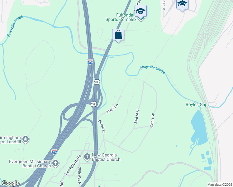 map of restaurants, bars, coffee shops, grocery stores, and more near 5828 31st Street North in Birmingham