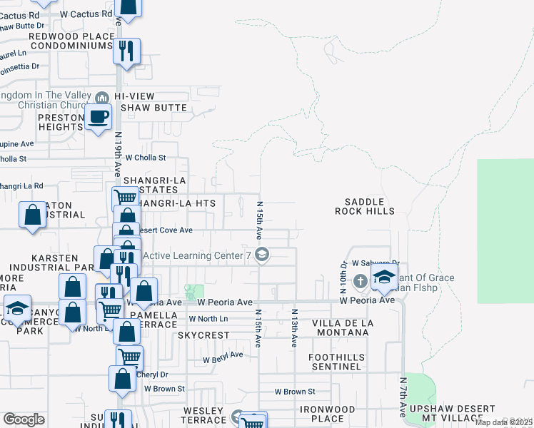 map of restaurants, bars, coffee shops, grocery stores, and more near 11007 North 15th Avenue in Phoenix