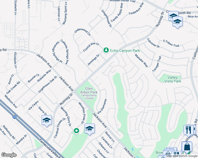 map of restaurants, bars, coffee shops, grocery stores, and more near 40510 Corte De Rubi in Murrieta