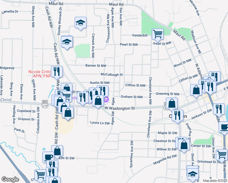 map of restaurants, bars, coffee shops, grocery stores, and more near 899 Clifton St NW in Camden