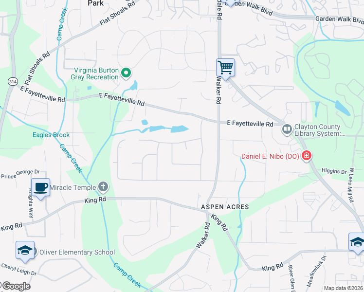 map of restaurants, bars, coffee shops, grocery stores, and more near 6181 Harkness Court in Riverdale