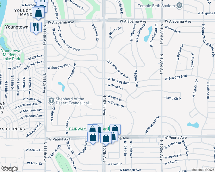 map of restaurants, bars, coffee shops, grocery stores, and more near 10637 West Snead Drive in Sun City