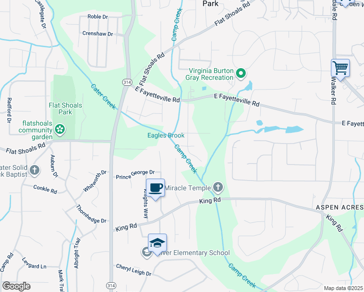 map of restaurants, bars, coffee shops, grocery stores, and more near Cater Lane in Clayton County
