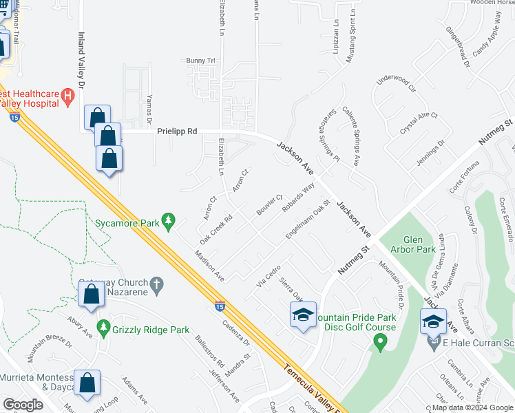 map of restaurants, bars, coffee shops, grocery stores, and more near 40931 Bouvier Court in Murrieta