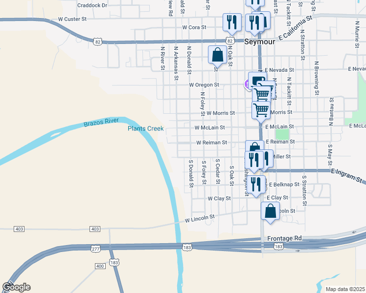 map of restaurants, bars, coffee shops, grocery stores, and more near 507 West Reiman Street in Seymour