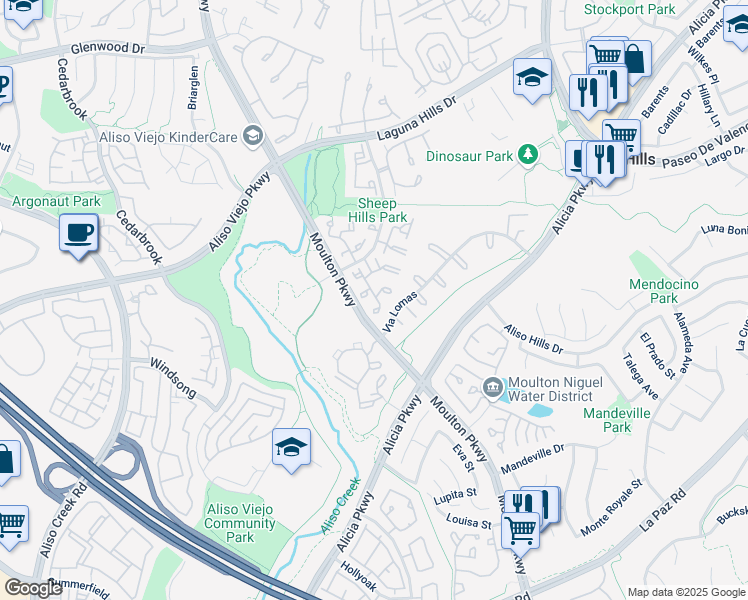 map of restaurants, bars, coffee shops, grocery stores, and more near 24 Shadow Hill Lane in Laguna Hills