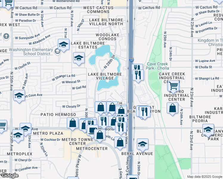 map of restaurants, bars, coffee shops, grocery stores, and more near 10828 North Biltmore Drive in Phoenix