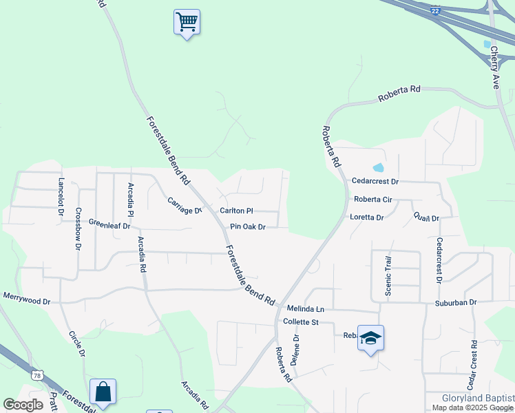 map of restaurants, bars, coffee shops, grocery stores, and more near 522 Carlton Place in Birmingham