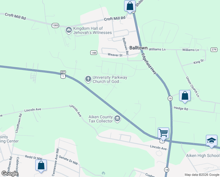 map of restaurants, bars, coffee shops, grocery stores, and more near 211 Majestic Oak in Aiken