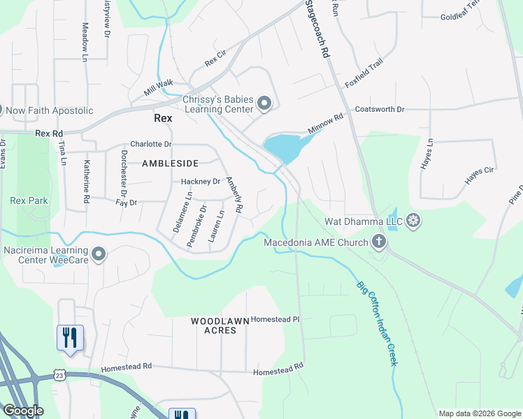 map of restaurants, bars, coffee shops, grocery stores, and more near 3901 Kimberlyn Court in Rex