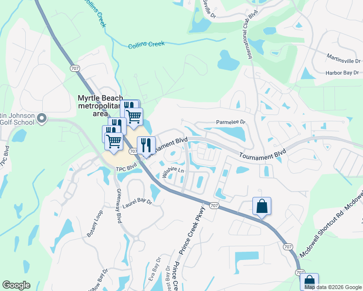map of restaurants, bars, coffee shops, grocery stores, and more near 1069 Williston Loop in Murrells Inlet