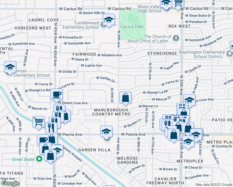 map of restaurants, bars, coffee shops, grocery stores, and more near 11028 North 39th Avenue in Phoenix