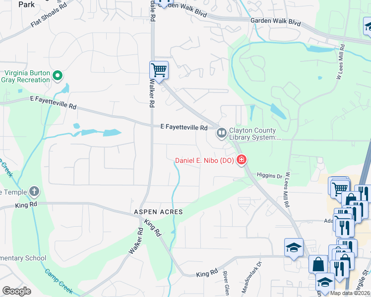 map of restaurants, bars, coffee shops, grocery stores, and more near 1112 Golden Meadow Drive in Riverdale