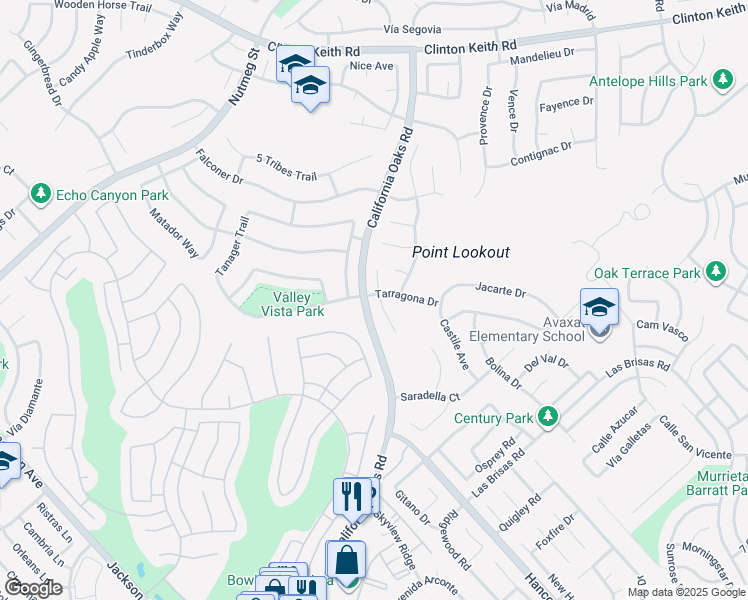 map of restaurants, bars, coffee shops, grocery stores, and more near 39689 Almansa Court in Murrieta