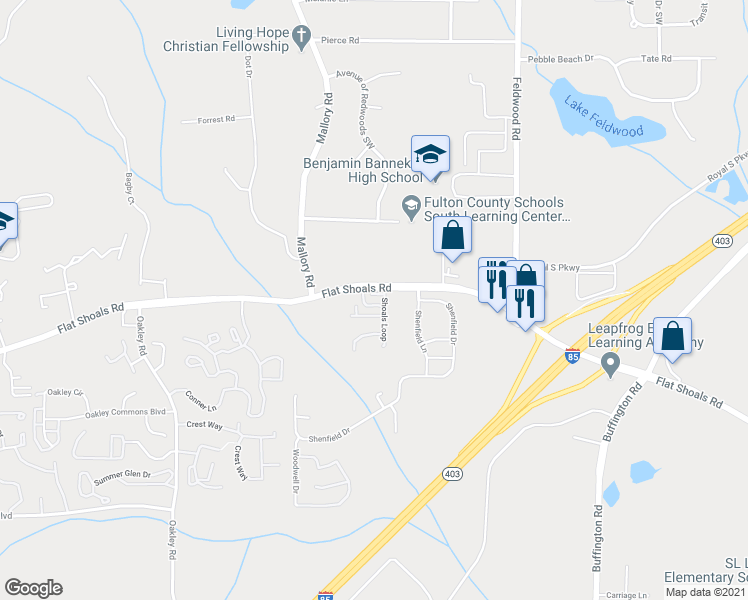 map of restaurants, bars, coffee shops, grocery stores, and more near 4135 Shoals Point in Union City
