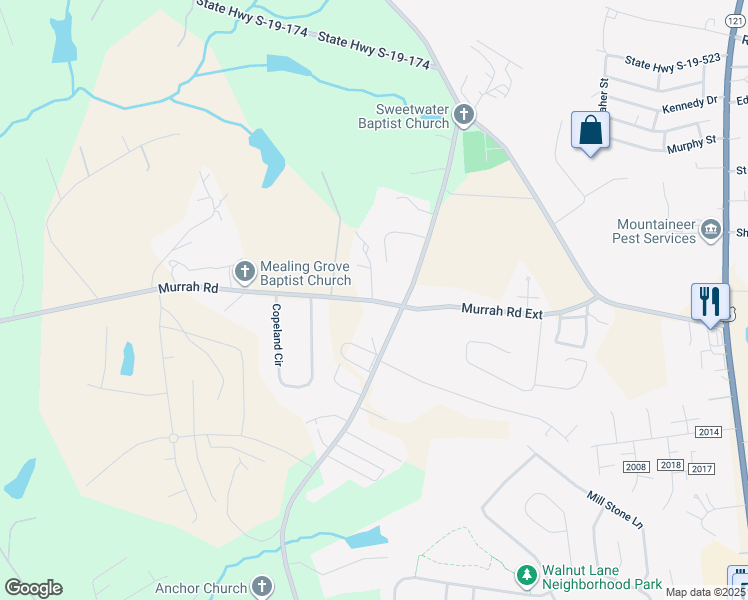 map of restaurants, bars, coffee shops, grocery stores, and more near 110 Murrah Road in North Augusta